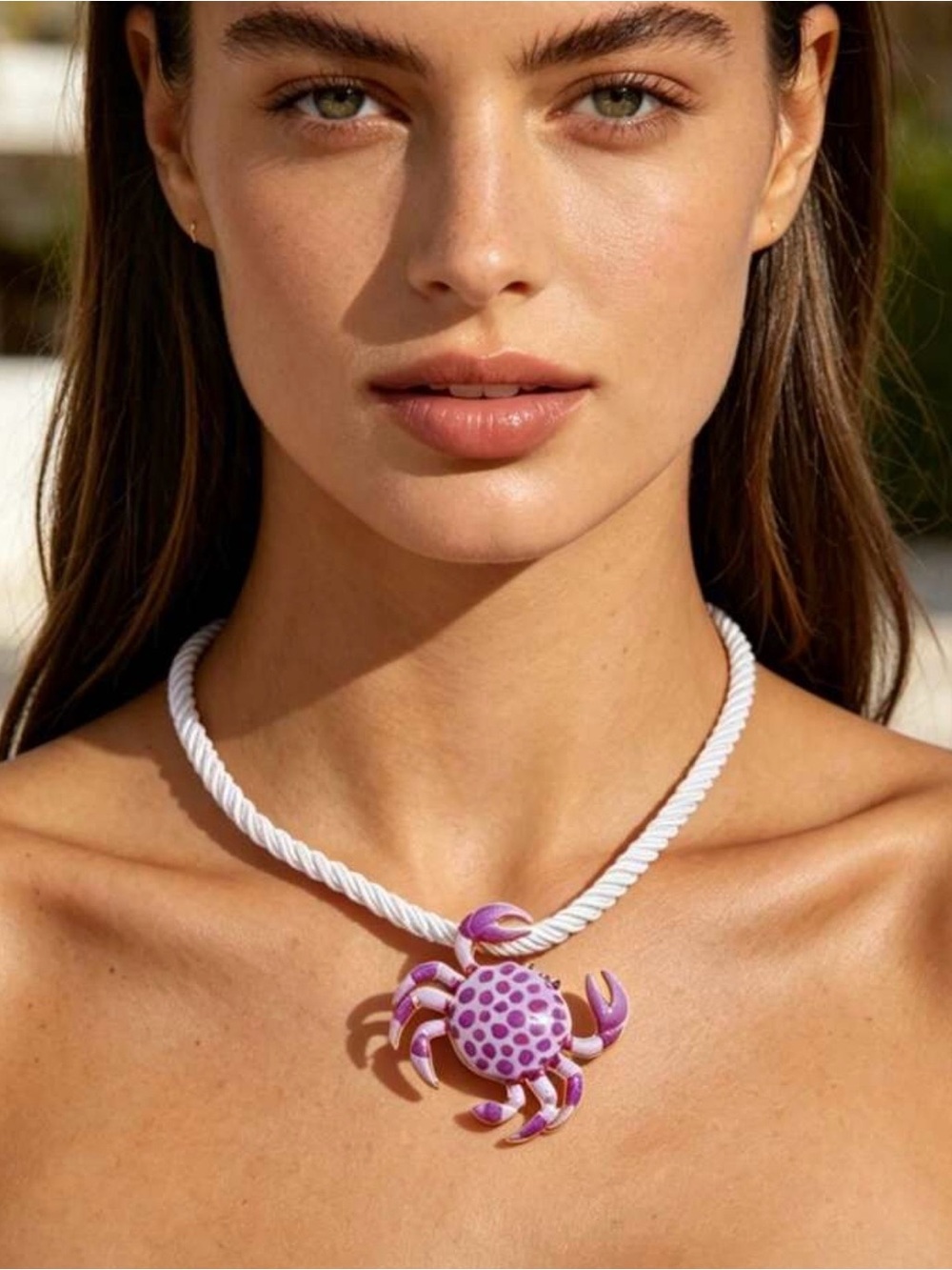NWT White Rope Necklace with Purple Crab Charm, Summer Necklaces